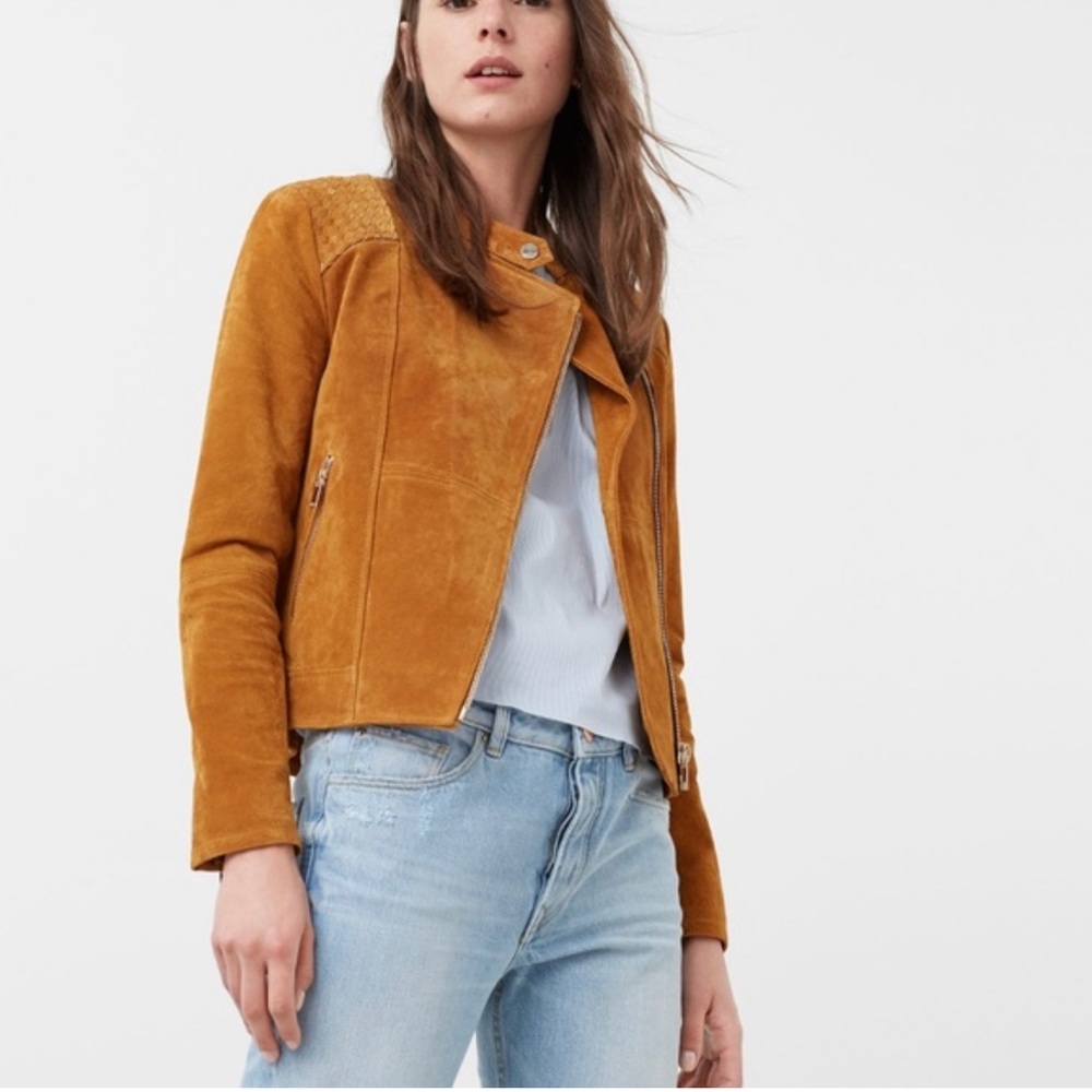 Mango Genuine Leather Suede Moto Jacket